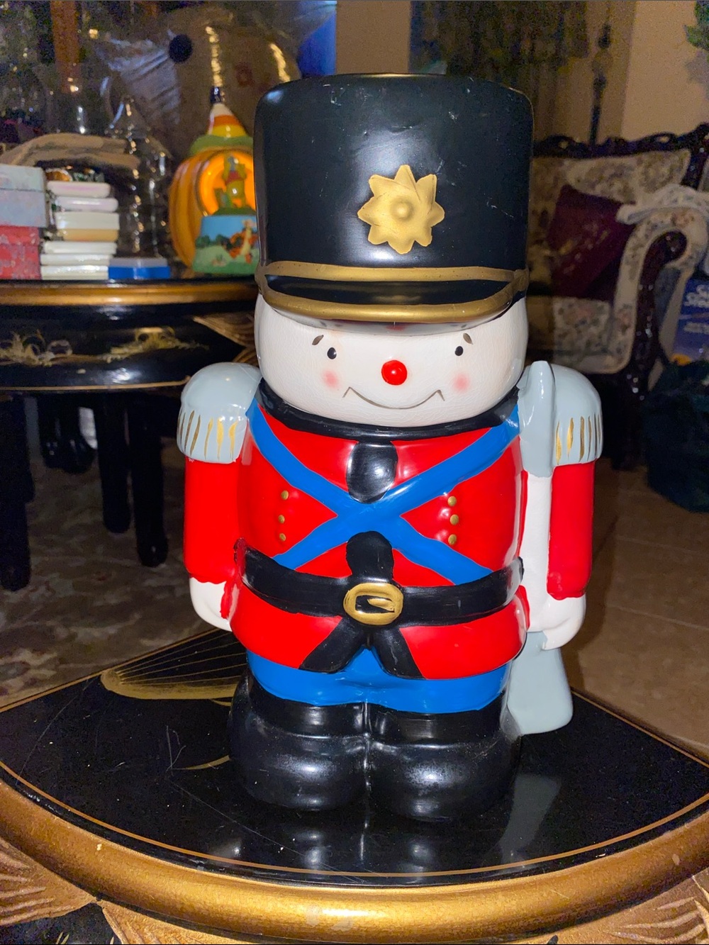 Vintage Wang’s Int Snowman Festive Nutcracker Soldier Cookie Jar - Red and Black